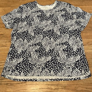 Navy blue butterflies on coral Bay t shirt‎ plus size 1xl
